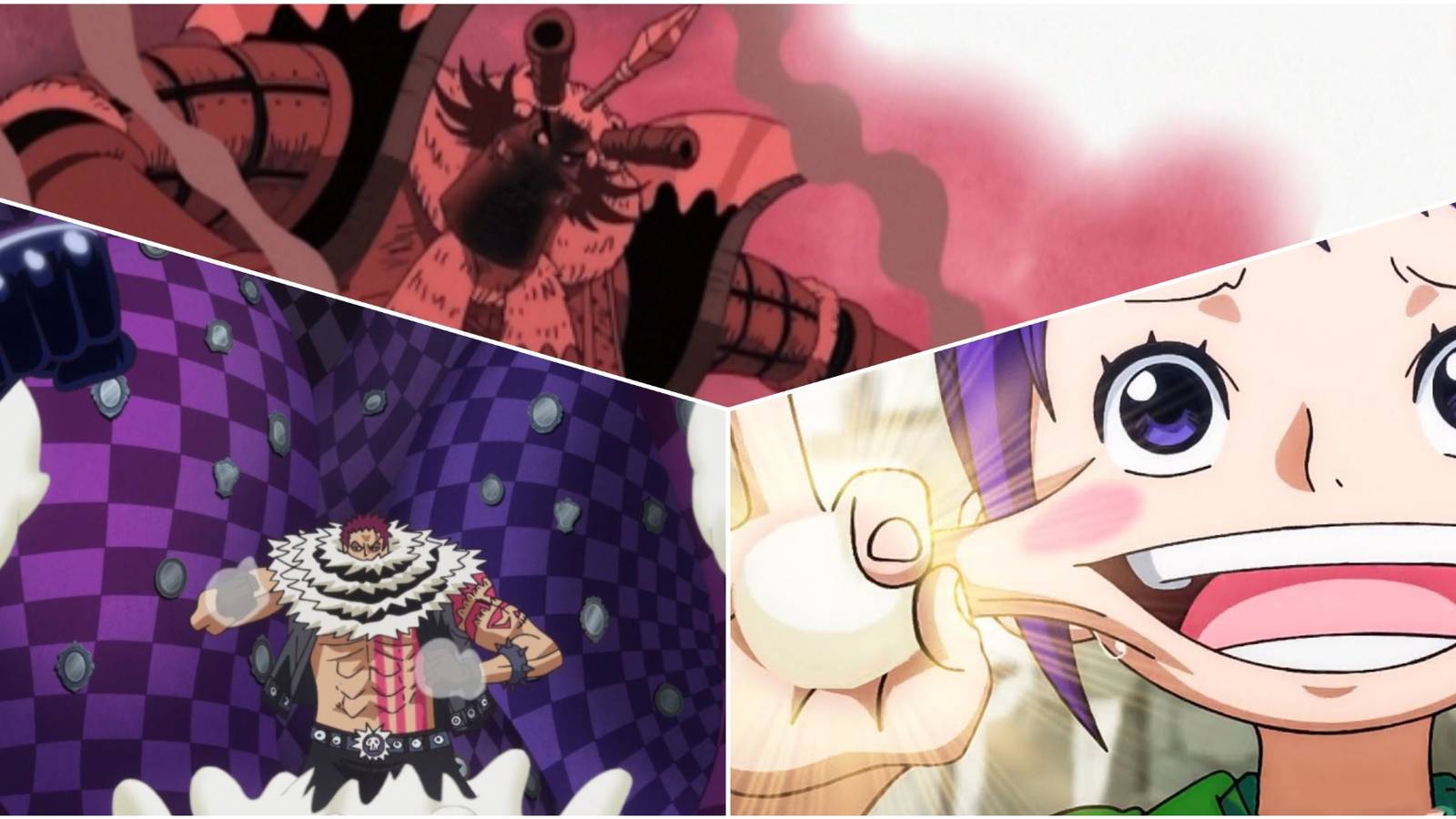 Wapol, Katakuri and Tama all using their Devil Fruit powers