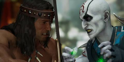 Conan fighting Quan Chi in Mortal Kombat 1