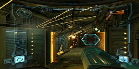 samus walking down a hallway