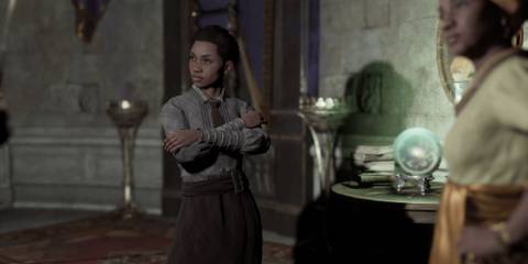 Natsai Onai in Hogwarts Legacy wearing casual attire from the Casual NPCs mod, enhancing immersion