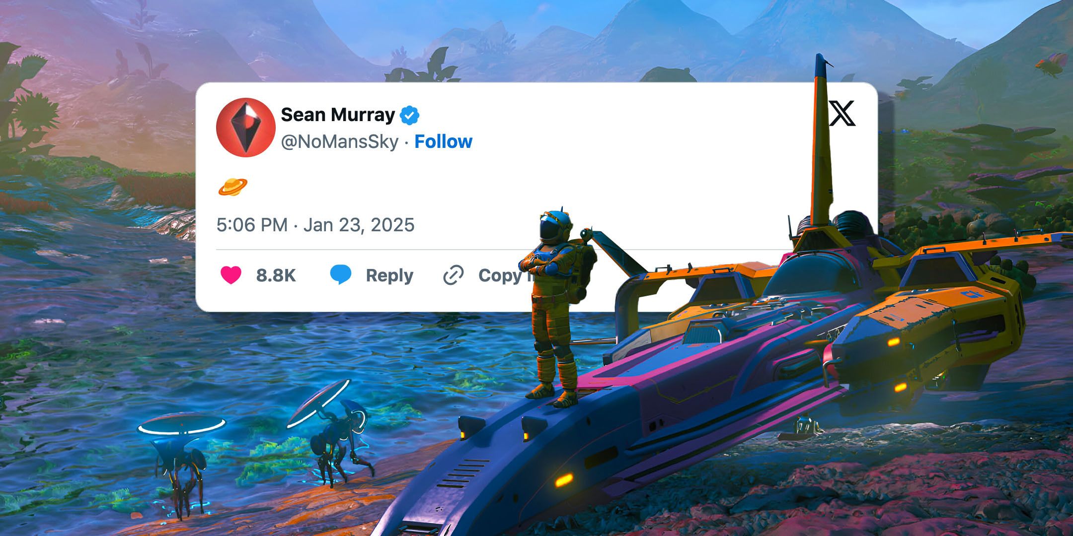 No Man's Sky key art with Sean Murray tweet