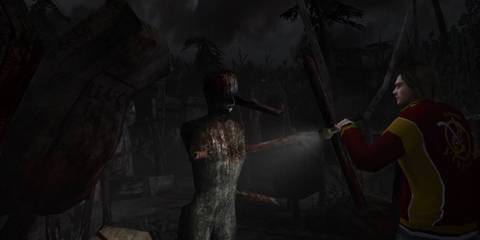 Obscure 2 character looking at dummy