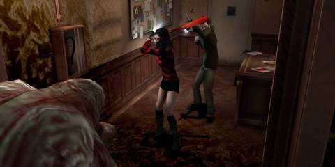 Obscure 2 two characters ready weapons at approaching monster