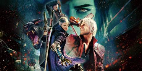 Official artwork of Devil May Cry 5 Special Edition with Nero, Dante, V and Vergil.