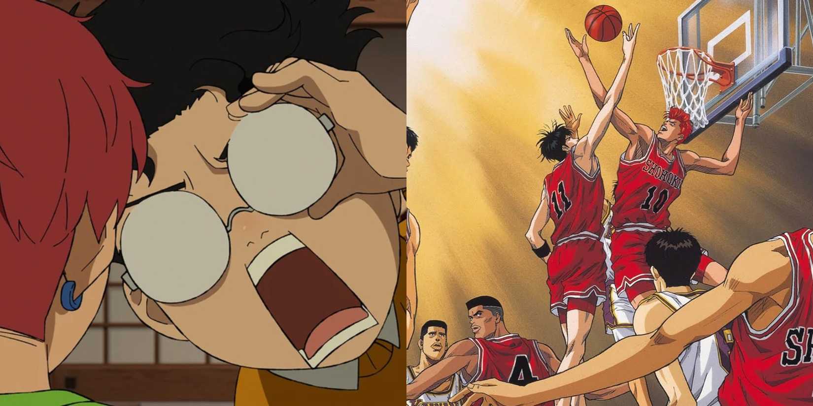 Okarun singing to Jiji and image from the Slam Dunk ending.