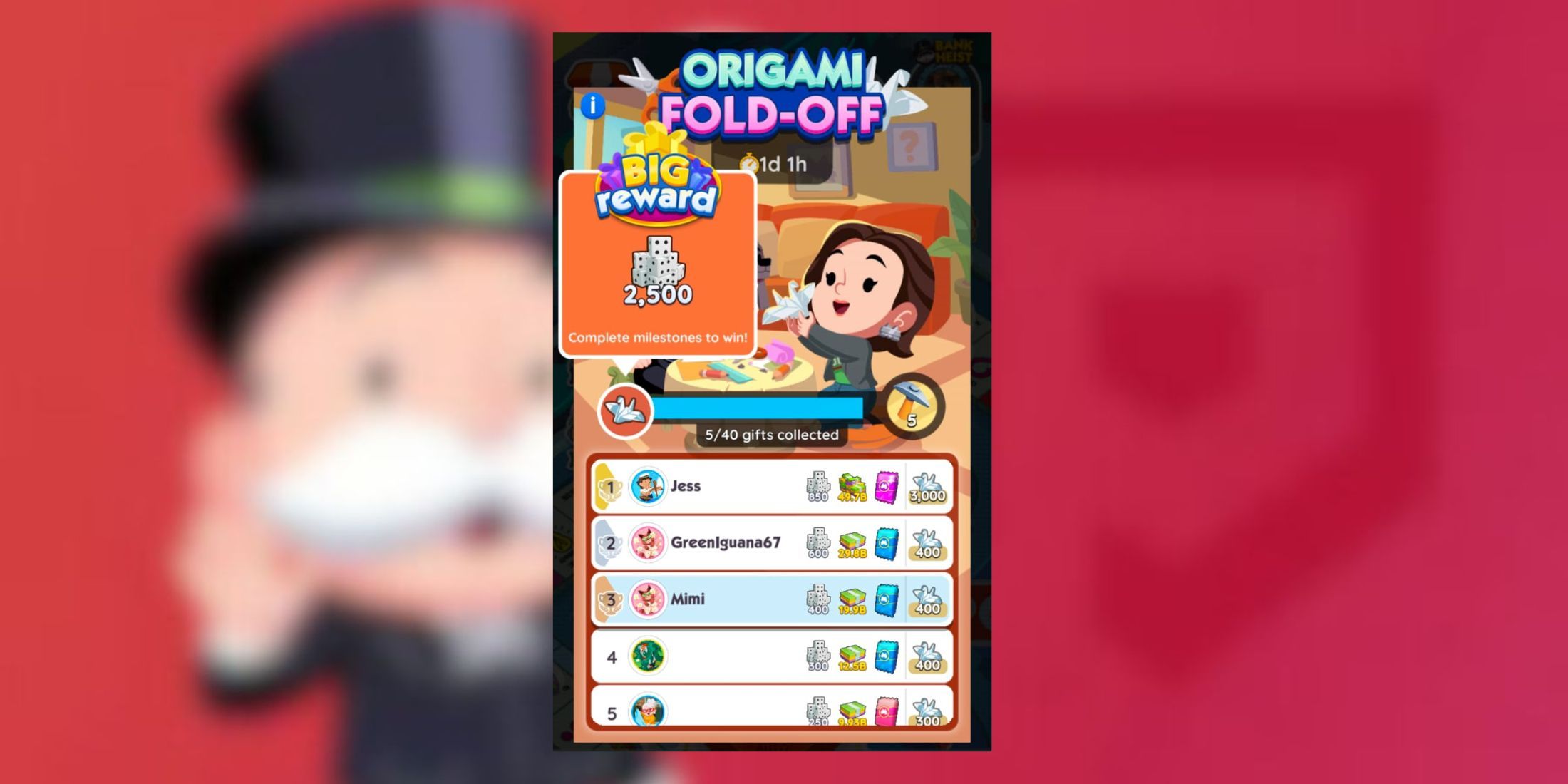 origami fold off monopoly go