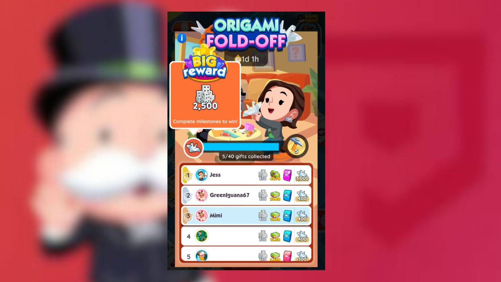 origami fold off monopoly go