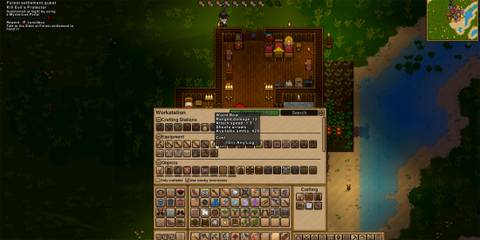 player using the workbench in necesse