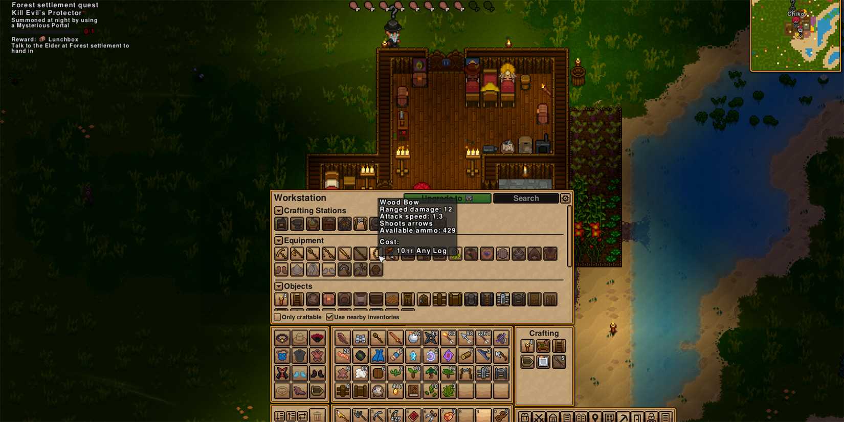 player using the workbench in necesse