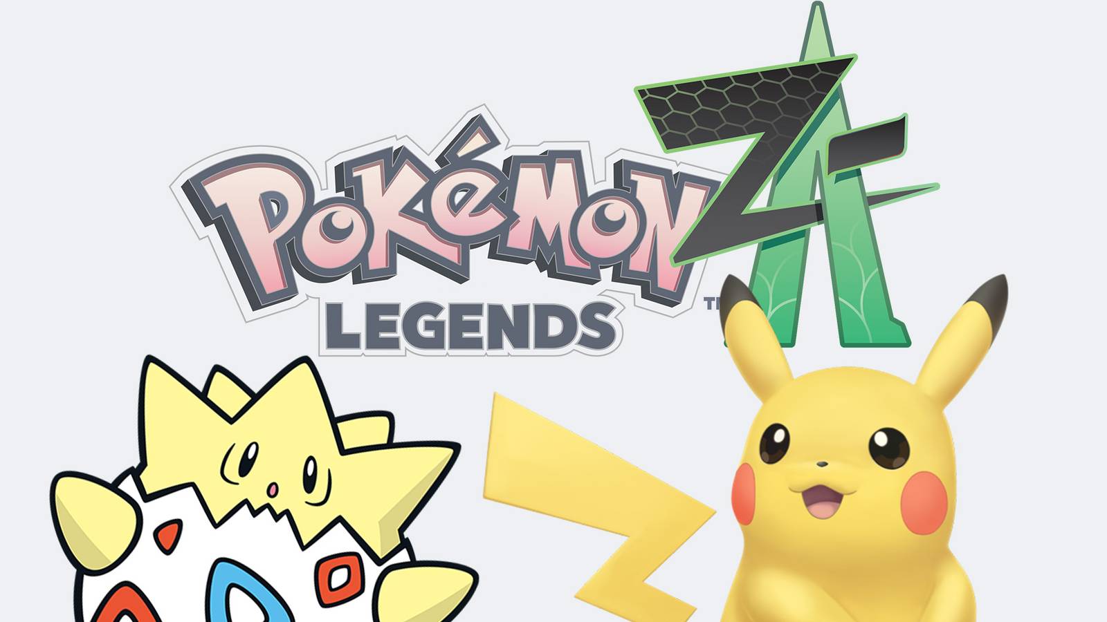 Pokemon Legends Z-A logo above Togepi and Pikachu looking interested 2x1 composite
