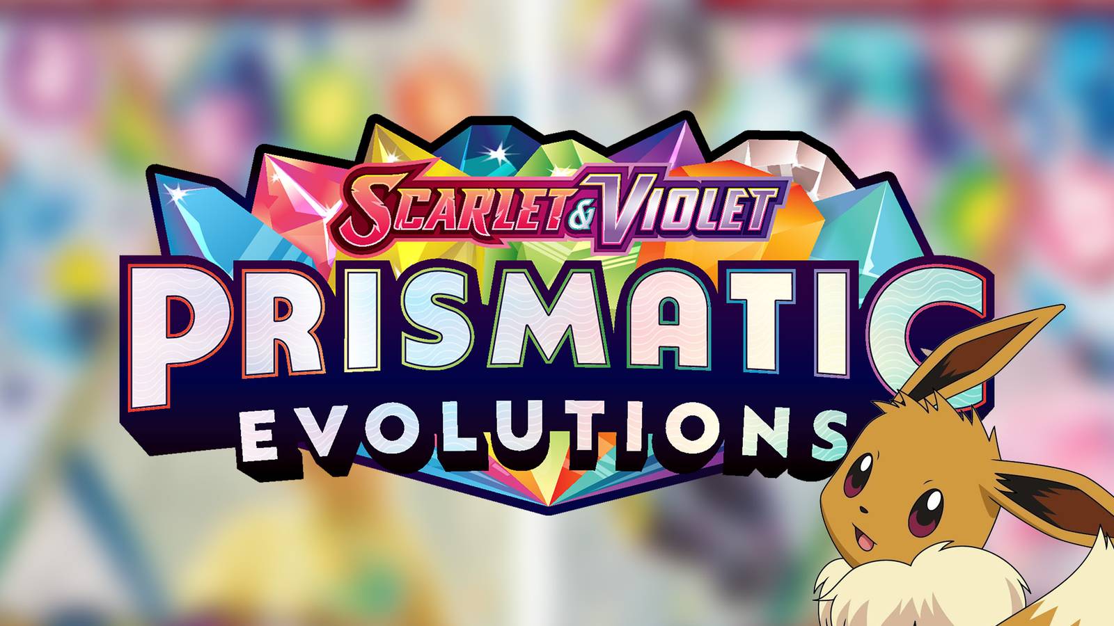 Pokemon Scarlet and Violet Prismatic Evolutions logo with Eevee official artwork 2x1 composite
