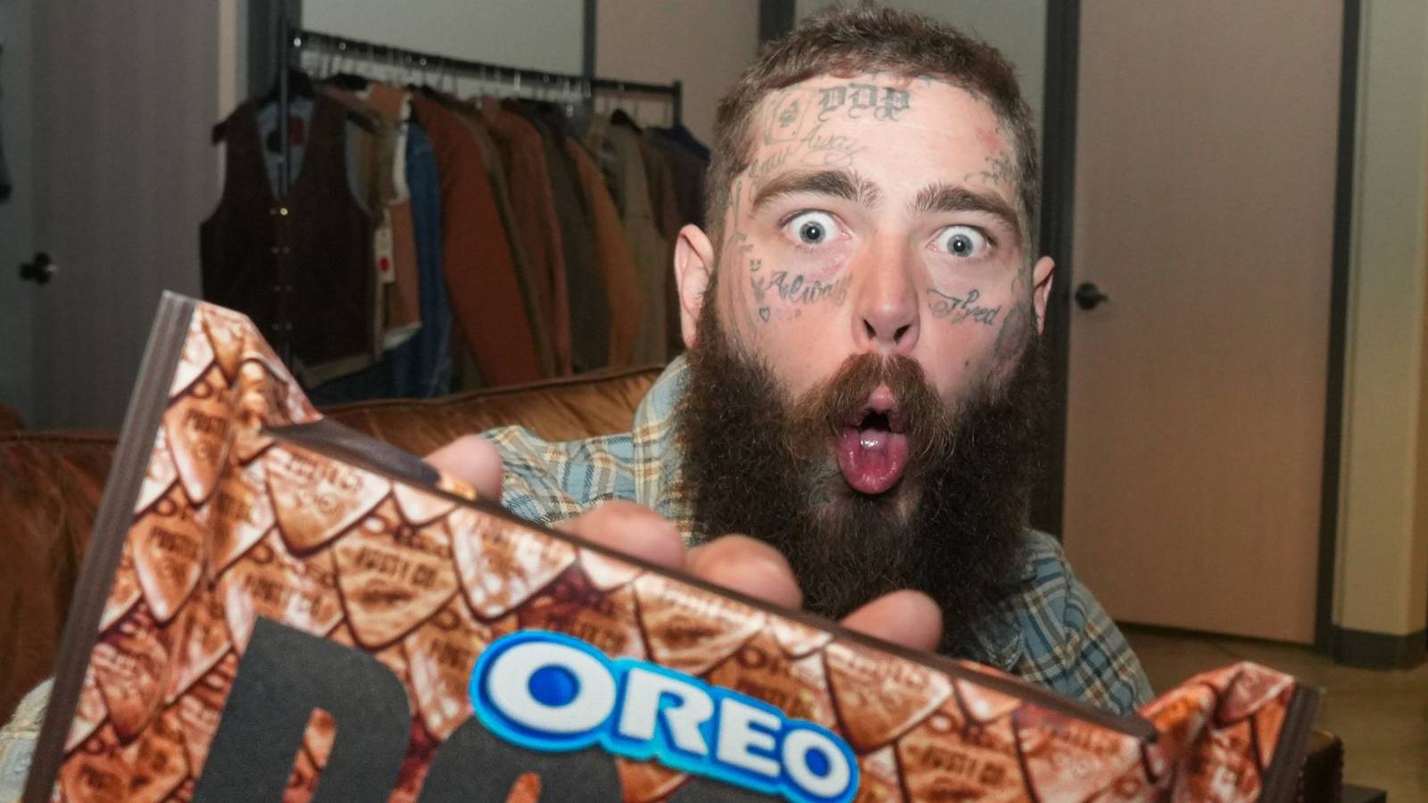 post malone showing his new oreo flavor