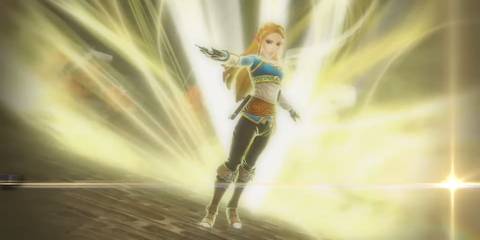 Princess Zelda fighting in her Breath of the Wild outfit.