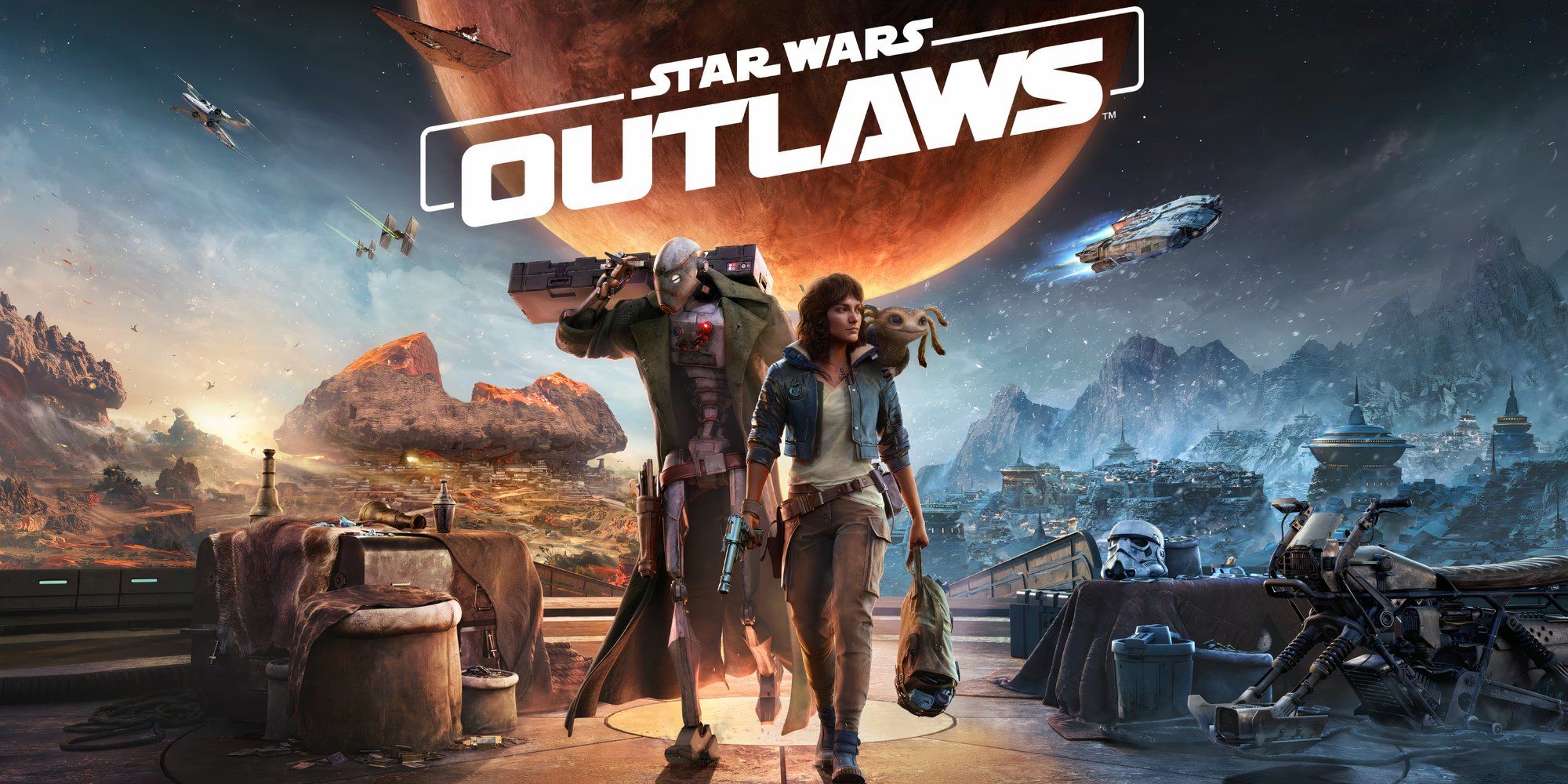 Promo art featuring characters in Star Wars Outlaws