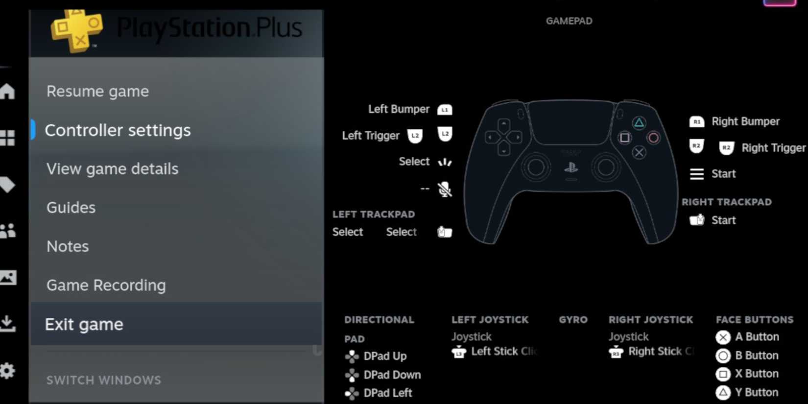 PS5 set up on via PS Plus on Steam Deck