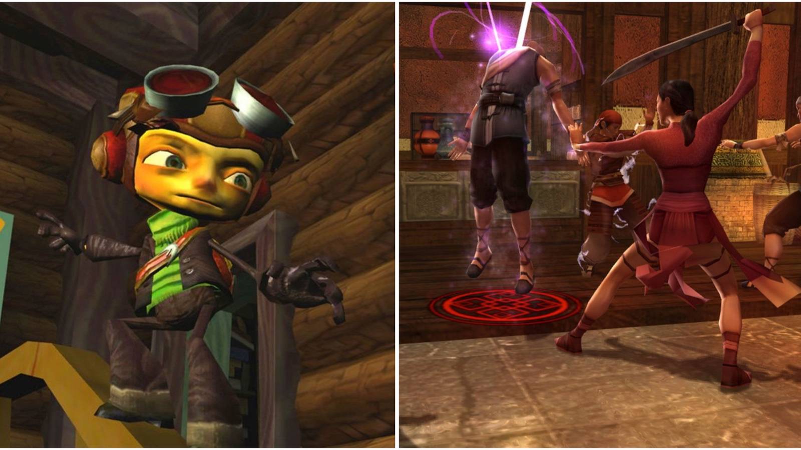 Raz in Psychonauts and Fighting enemies in Jade Empire