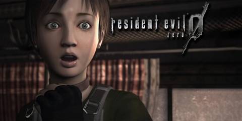 Rebecca Chambers looking surprised next to Resident Evil Zero logo 2x1 composite