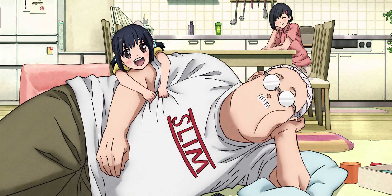 Image of Sakamoto and Aoi with their daughter Hana in Sakamoto Days