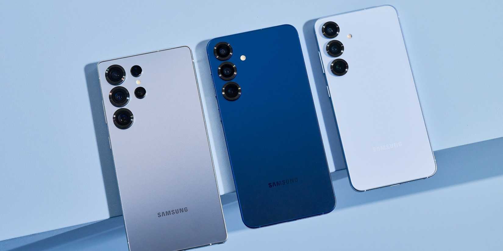 The Samsung S25, S25+, and S25 Ultra side by side
