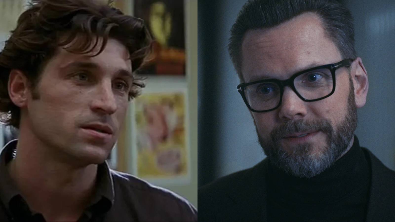 Split image of Patrick Dempsey in Scream 3 and Joel McHale on The Bear