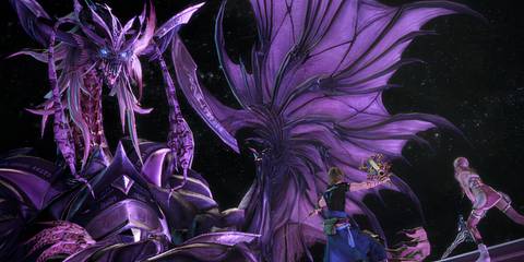 Serah and Nole facing off against Bahamut