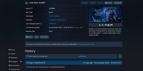 Lost Soul Aside PSN Link Account Remove SteamDB History