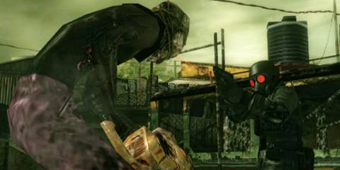 Hunk aiming a handgun at a chainsaw Majini 