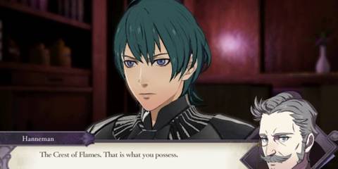 Hanneman telling Alear that he possesses the Crest of Flames in Fire Emblem: Three Houses