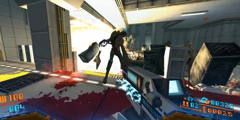 White energy blaster charging up with a mutant in the background