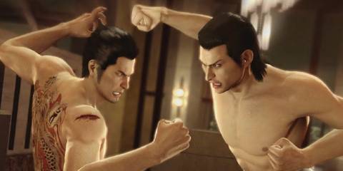 Kiryu and Akira about to punch one another