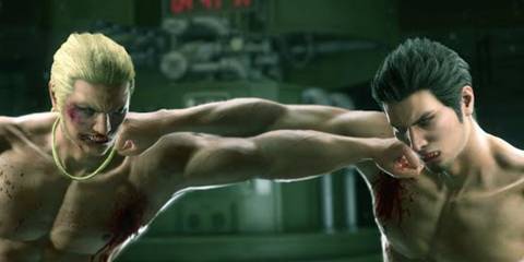 Kiryu and Ryuji punching one another