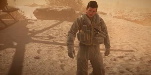 Nikolai stepping out of a helicopter