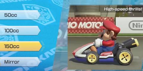 Mario driving with CC difficulty in the background