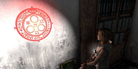 Heather looking at a red save symbol 