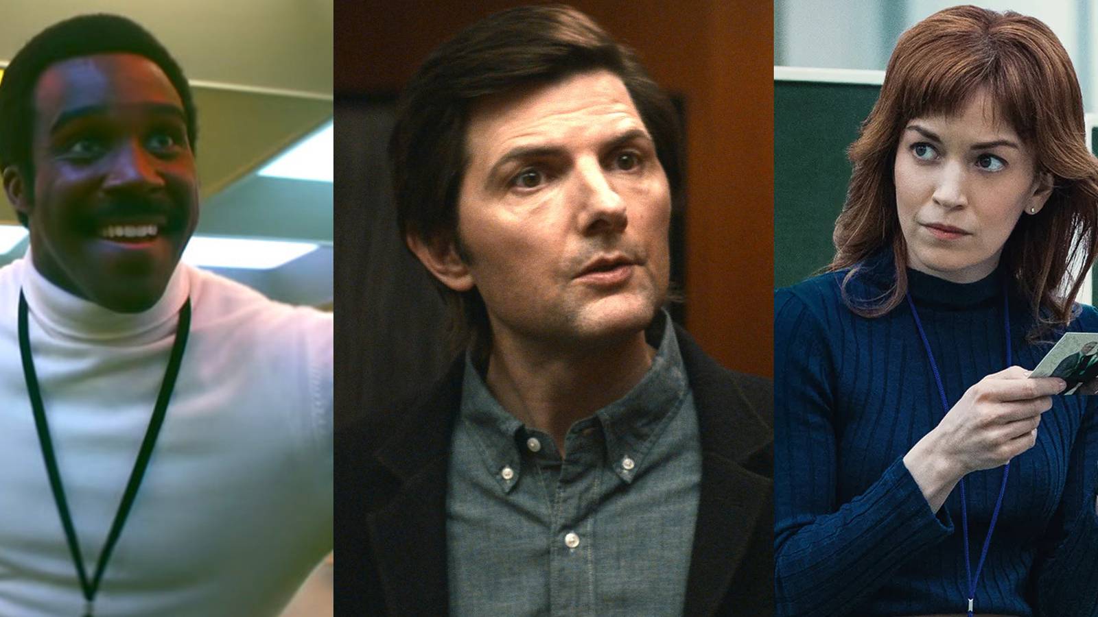 Mr. Milchick dancing; Mark Scout looking concerned; Helly R. holding a photo