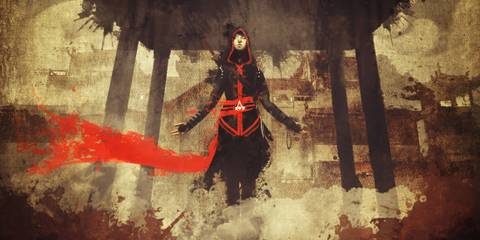 Shao Jun standing with red robes and an iconic stance in Assassin's Creed Chronicles China
