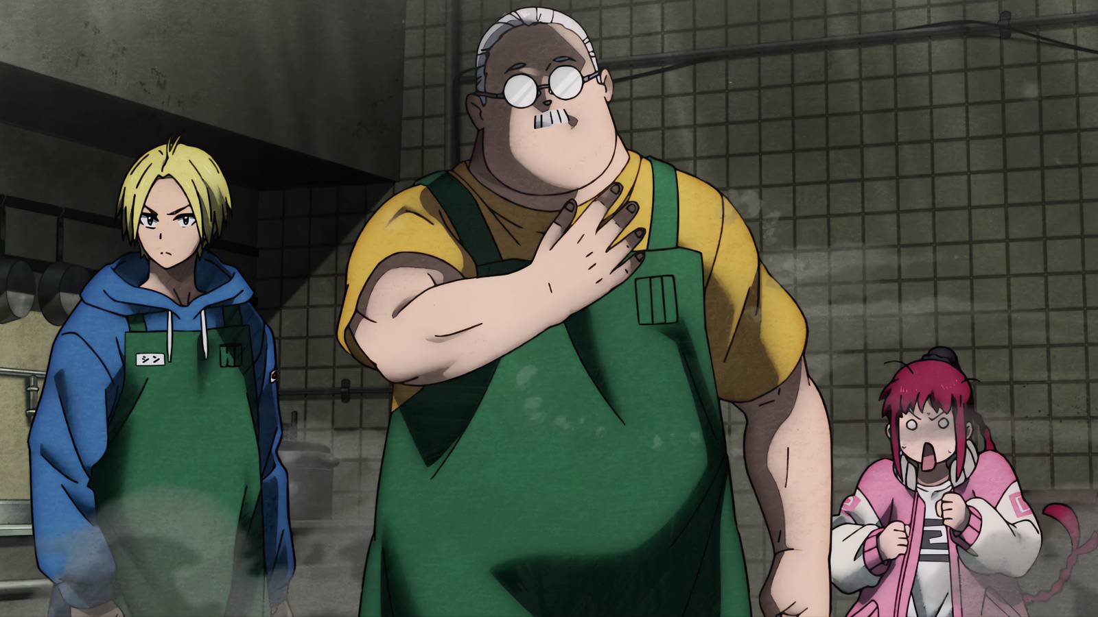 Image of Shin, Sakamoto, and Shaotang after battle in Sakamoto Days