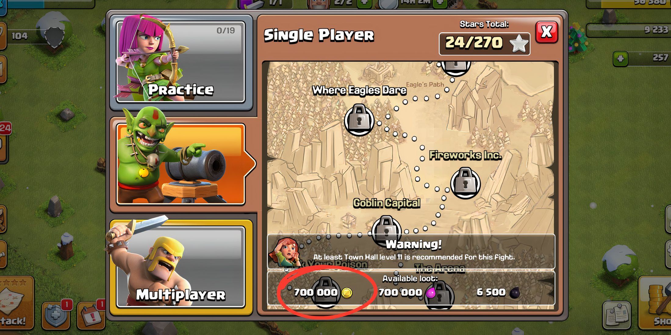 single player battle clash of clans