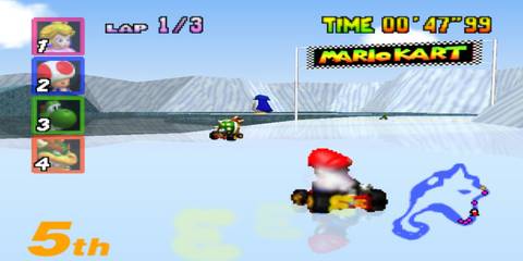 mario racing towards the finish