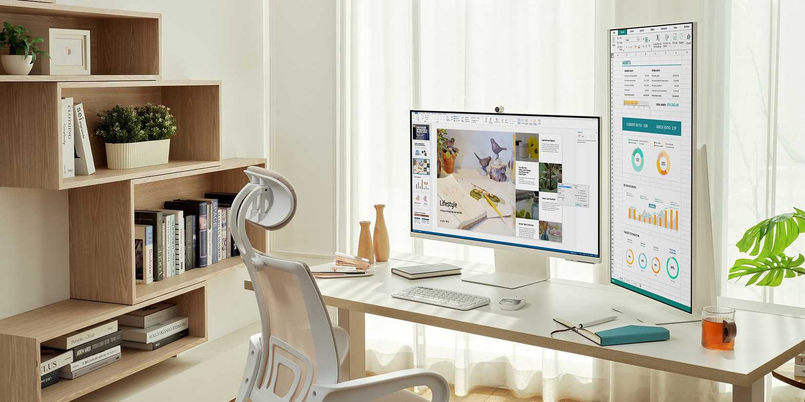 Two Samsung Smart Monitors M8 in horizontal and portrait mode