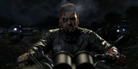 Snake riding his bike at the start of the game.