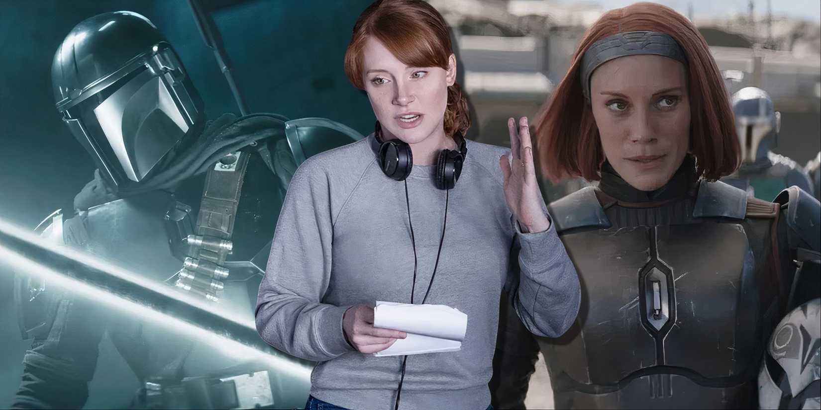 Split image of Bryce Dallas Howard, The Mandalorian, and The Book Of Boba Fett