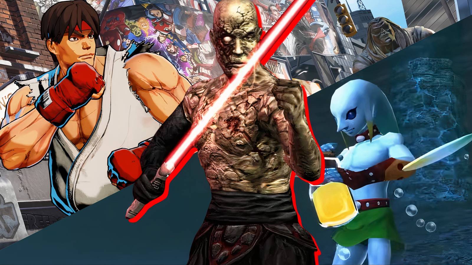 Split image of Marvel Vs. Capcom Infinite, Knights Of The Old Republic 2 The Sith Lords, and Majora's Mask 3D