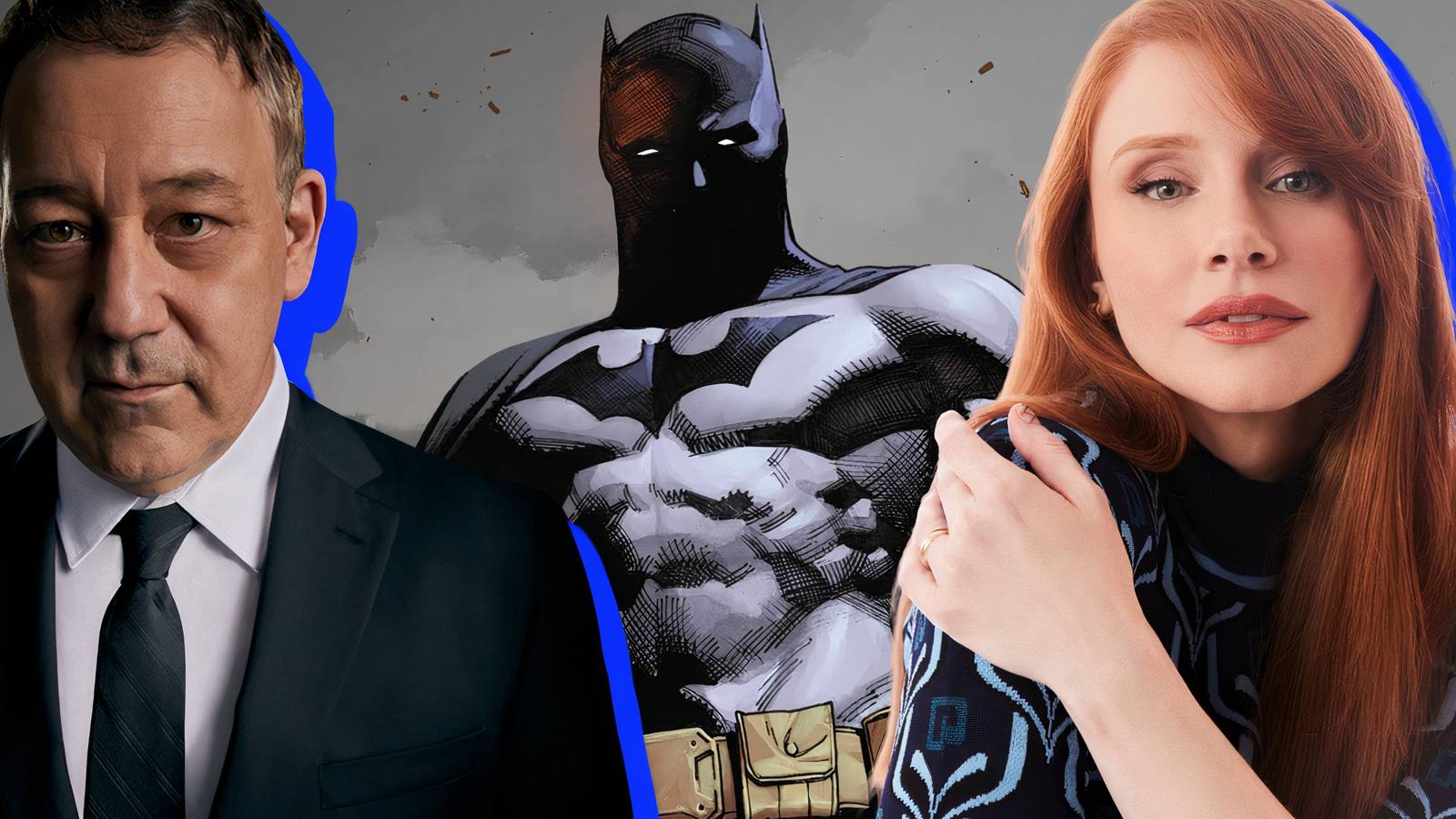 Split image of Sam Raimi, Batman, and Bryce Dallas Howard