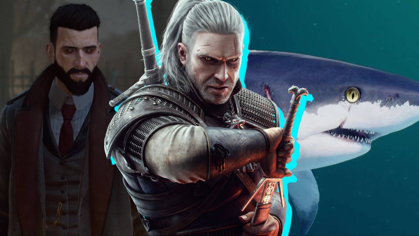 Split image of Vampyr, The Witcher 3 The Wild Hunt, and Maneater