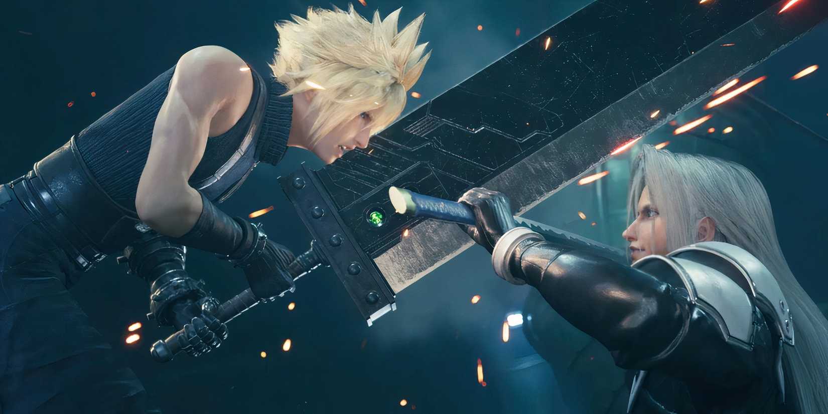 Cloud e Sephiroth em cena de Final Fantasy VII