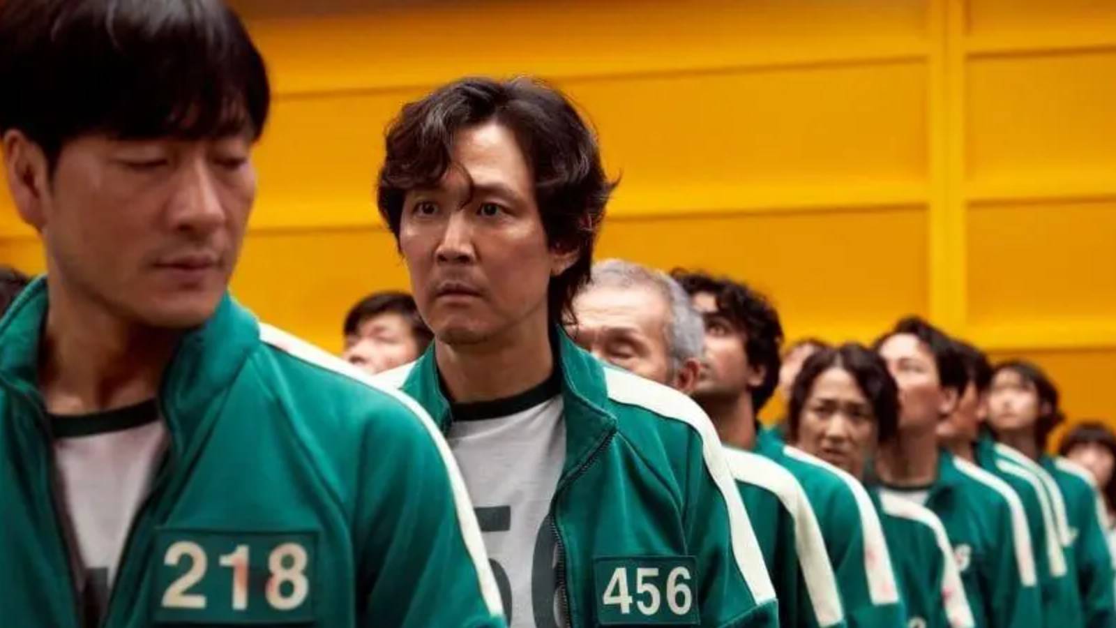 The characters in Squid Game season 2 standing in line