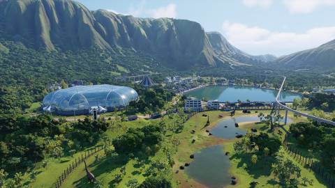 An Aerial Shot of a Park in Jurassic World Evolution 2