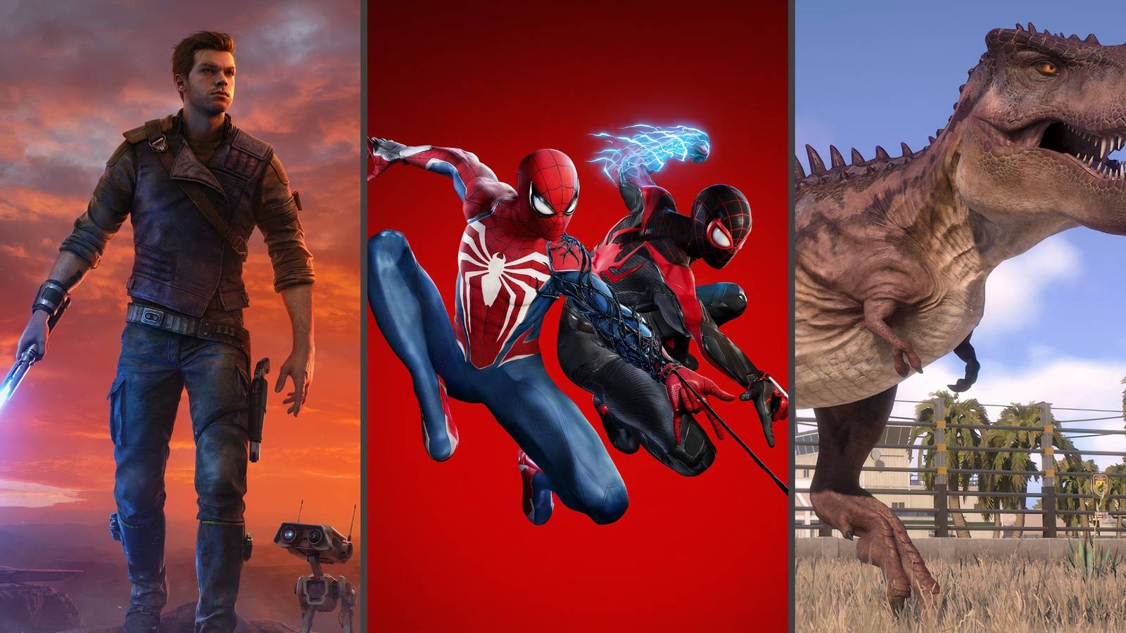 Star Wars Jedi Survivor / Marvel's Spider-man 2 / Jurassic World Evolution 2
