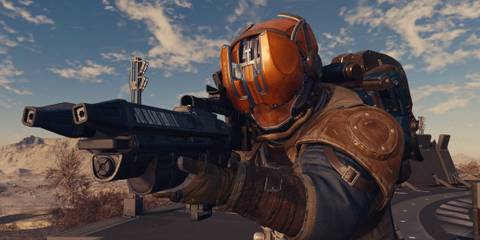 Starfield character aims weapon